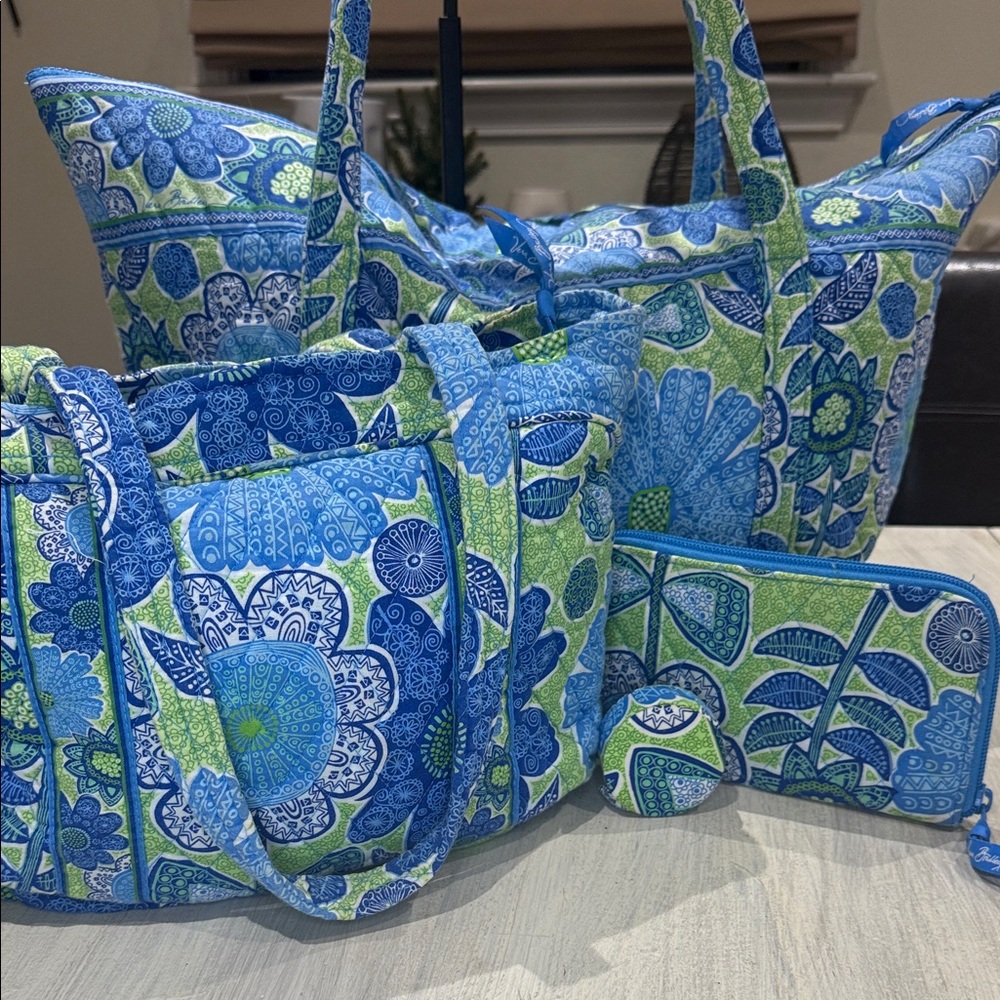 Vera Bradley Blue and Green Patterned XL Tote Collection